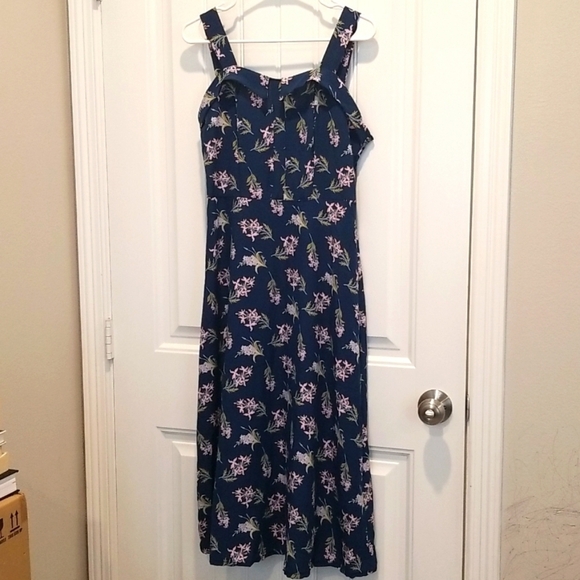 Fashion Jera Collection navy blue sleeveless pink floral midi dress size L - Picture 1 of 10